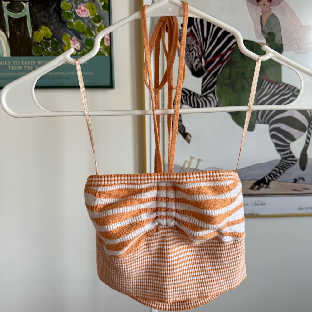Kendall & Kylie Orange and White Striped Knit Crop Top Women’s XS